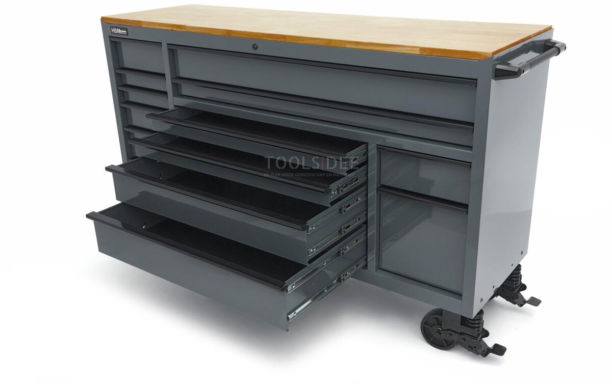 HBM verktøyvogn, 14 skuffer, 182 cm, grå 