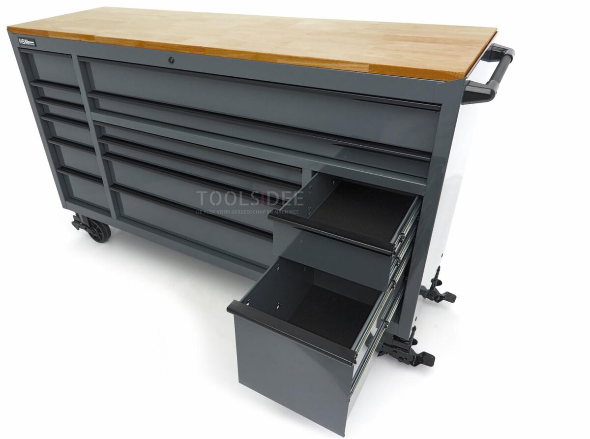 HBM verktøyvogn, 14 skuffer, 182 cm, grå 