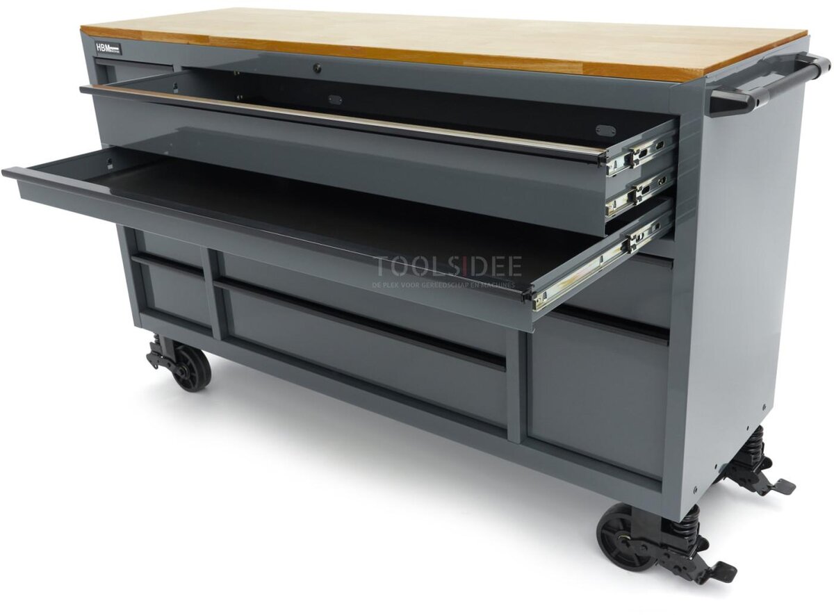 HBM verktøyvogn, 14 skuffer, 182 cm, grå 