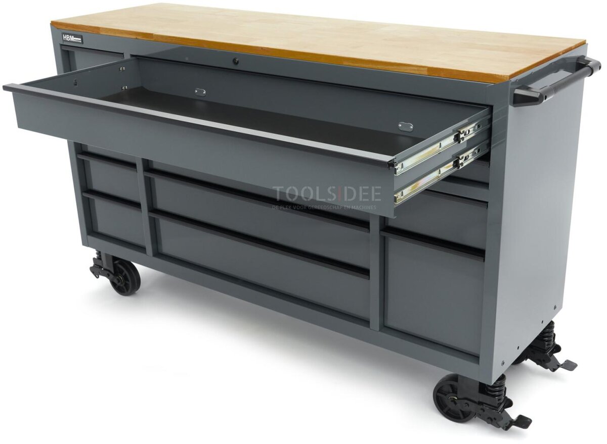 HBM verktøyvogn, 14 skuffer, 182 cm, grå 