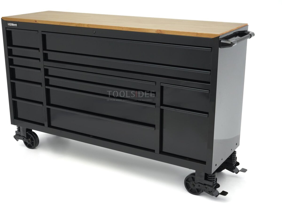 HBM Werkzeugwagen, 14 Schubladen, 182 cm, schwarz 