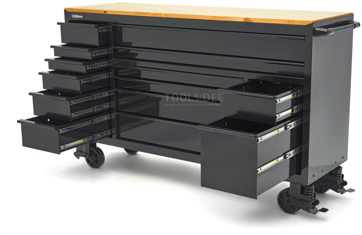 HBM Werkzeugwagen, 14 Schubladen, 182 cm, schwarz 