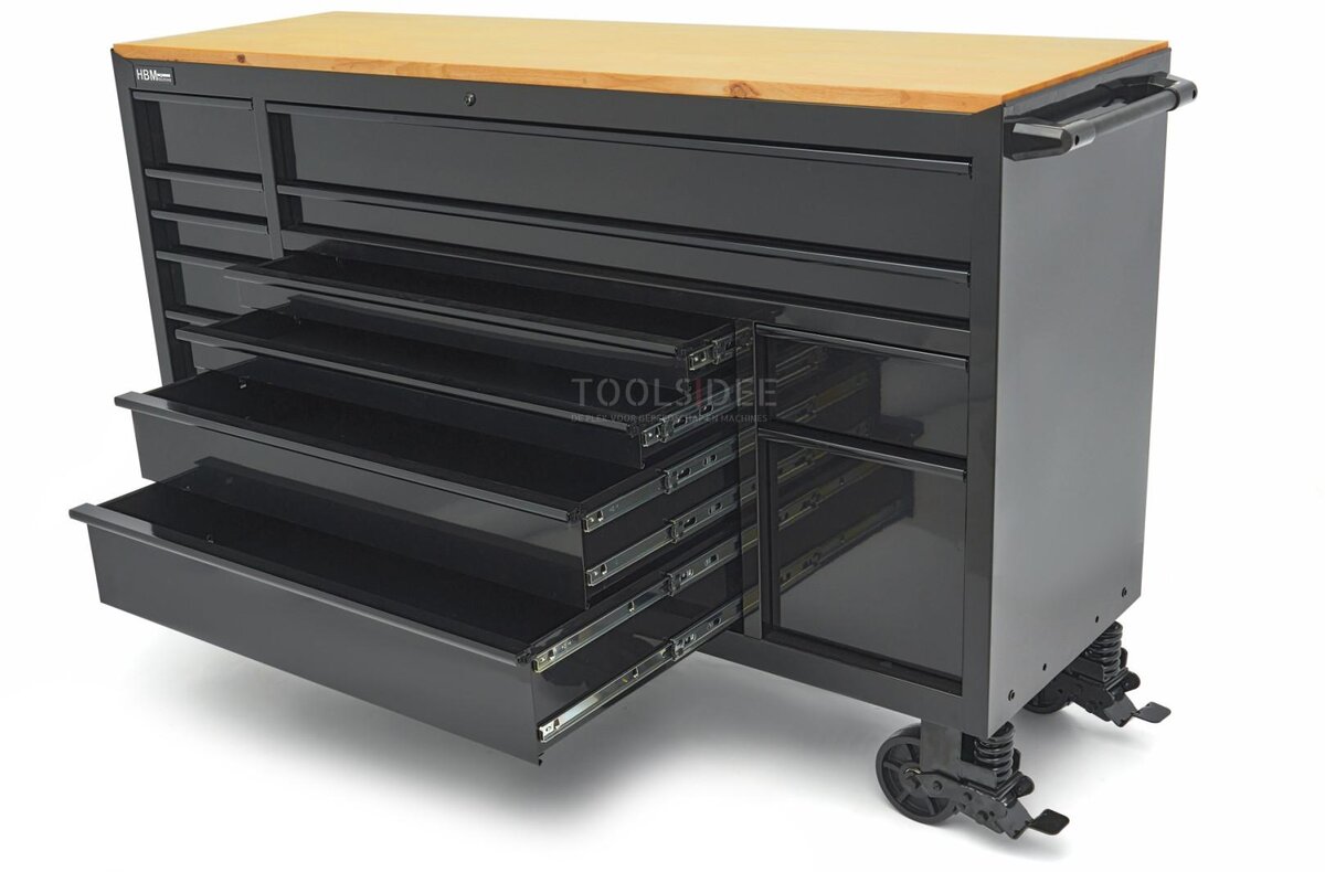 HBM Werkzeugwagen, 14 Schubladen, 182 cm, schwarz 