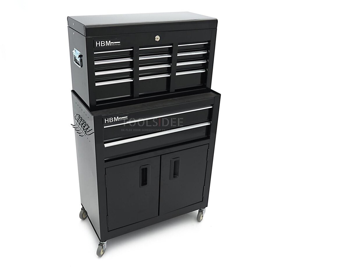 HBM Werkzeugwagen inklusive Oberschrank, schwarz, Modell 2 