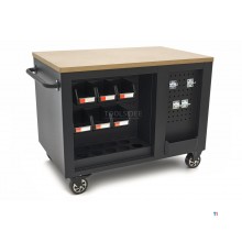 HBM mobile tool trolley, workbench 114 cm with wooden worktop, black HBM mobile tool trolley, workbench 114 cm with wooden worktop, black
