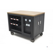 HBM mobile tool trolley, workbench 114 cm with wooden worktop, black HBM mobile tool trolley, workbench 114 cm with wooden worktop, black