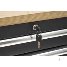 HBM mobile tool trolley, workbench 114 cm with wooden worktop, black HBM mobile tool trolley, workbench 114 cm with wooden worktop, black