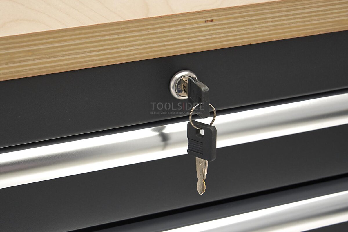 HBM mobile tool trolley, workbench 114 cm with wooden worktop, black HBM mobile tool trolley, workbench 114 cm with wooden worktop, black