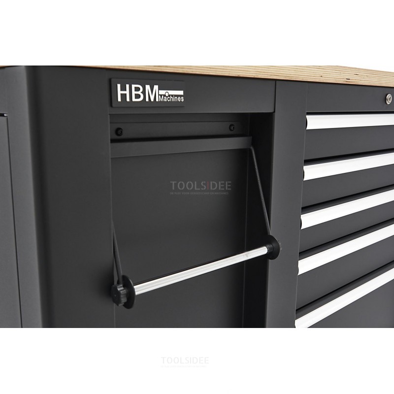HBM mobile tool trolley, workbench 114 cm with wooden worktop, black HBM mobile tool trolley, workbench 114 cm with wooden worktop, black