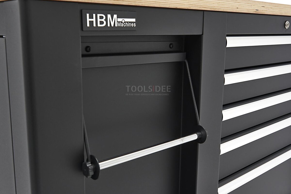 HBM mobile tool trolley, workbench 114 cm with wooden worktop, black HBM mobile tool trolley, workbench 114 cm with wooden worktop, black
