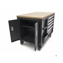 HBM mobile tool trolley, workbench 114 cm with wooden worktop, black HBM mobile tool trolley, workbench 114 cm with wooden worktop, black
