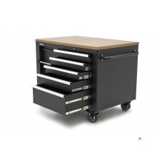 HBM mobile tool trolley, workbench 114 cm with wooden worktop, black HBM mobile tool trolley, workbench 114 cm with wooden worktop, black