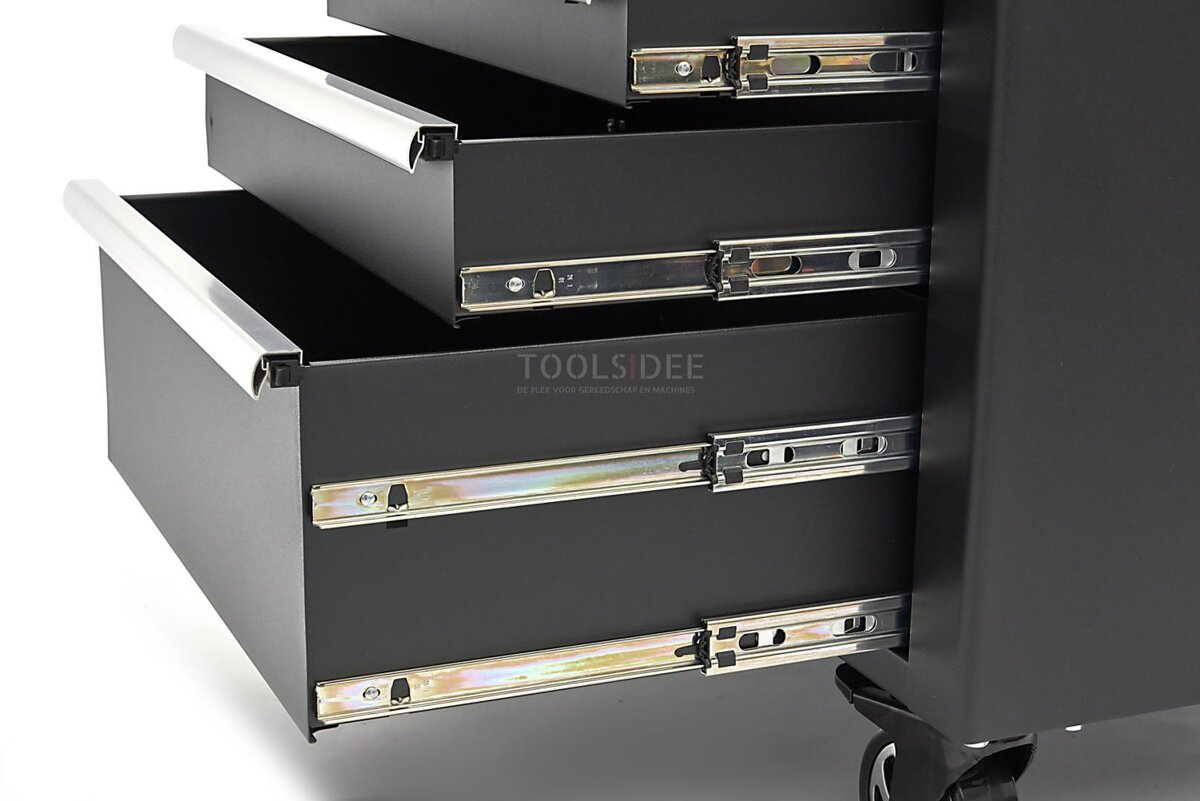 HBM mobile tool trolley, workbench 114 cm with wooden worktop, black HBM mobile tool trolley, workbench 114 cm with wooden worktop, black