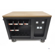 HBM mobile tool trolley, workbench 114 cm with wooden worktop, black HBM mobile tool trolley, workbench 114 cm with wooden worktop, black