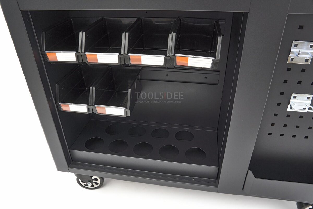 HBM mobile tool trolley, workbench 114 cm with wooden worktop, black HBM mobile tool trolley, workbench 114 cm with wooden worktop, black