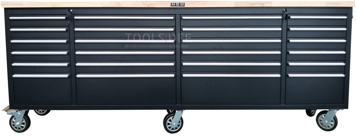 HBM værktøjsvogn , træbordplade, 258 cm, sort HBM værktøjsvogn , træbordplade, 258 cm, sort