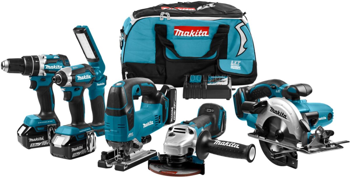 Makita Combiset (slag)bor, (slag)skruer, sav- og slibekrop, 18 Volt DLX6082T 