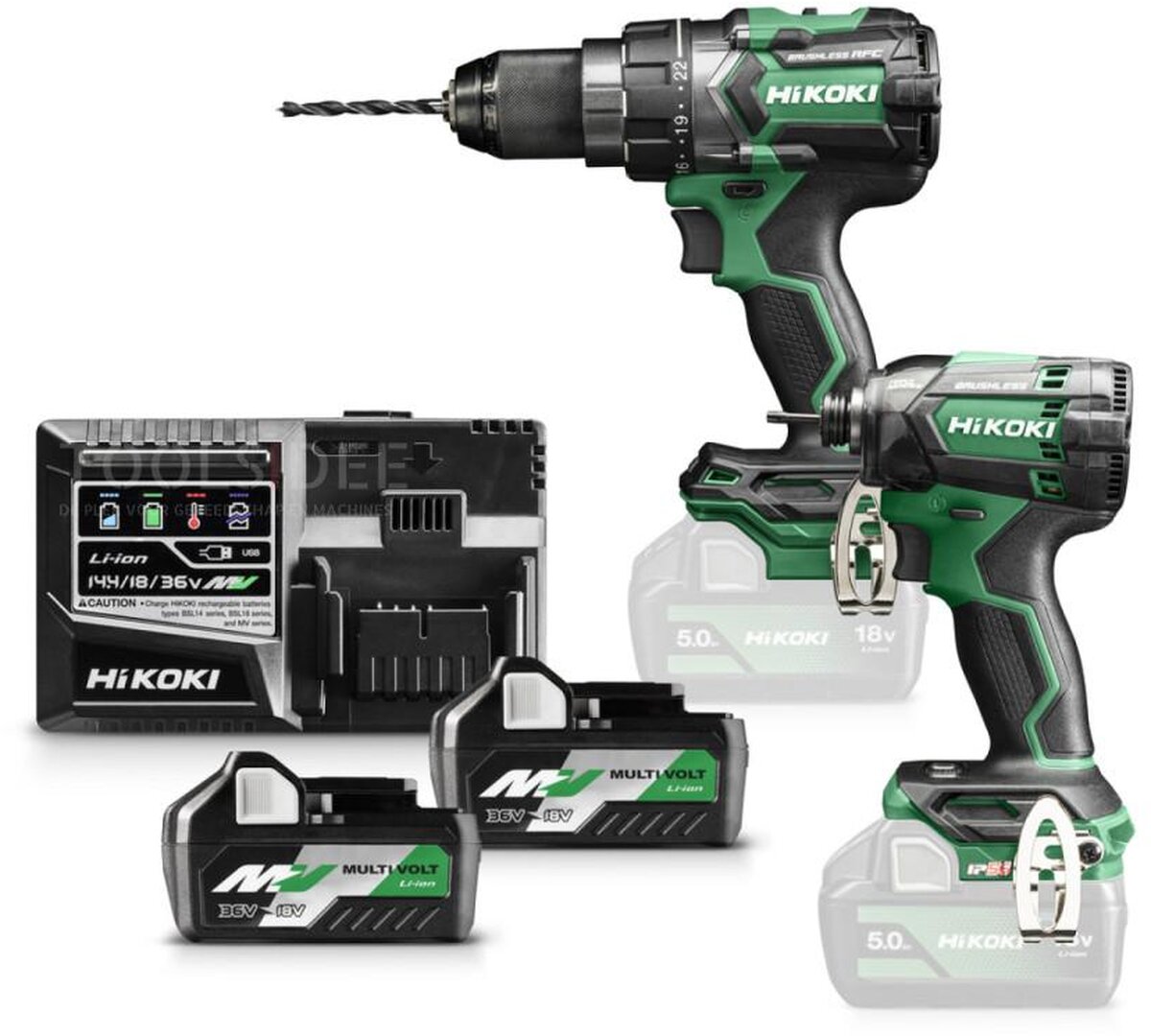 HiKOKI Akku-Kombi-Set, Schraubendreher, Schlagschrauber, 18/36 Volt 2,5 Ah, KC18DCWAZ 