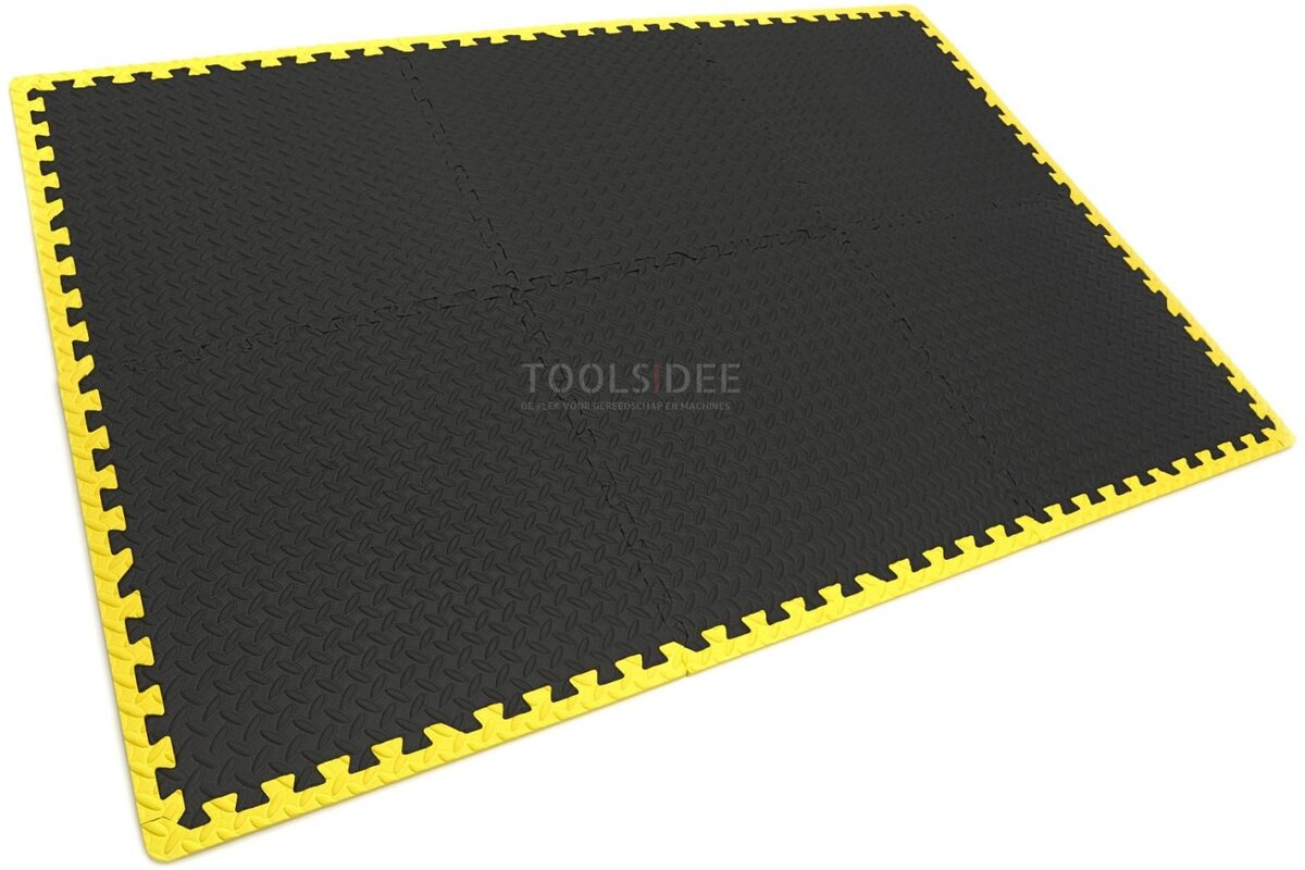 HBM EVA gulvflisesett for gulvbeskyttelse 6-delt, sort, gul 