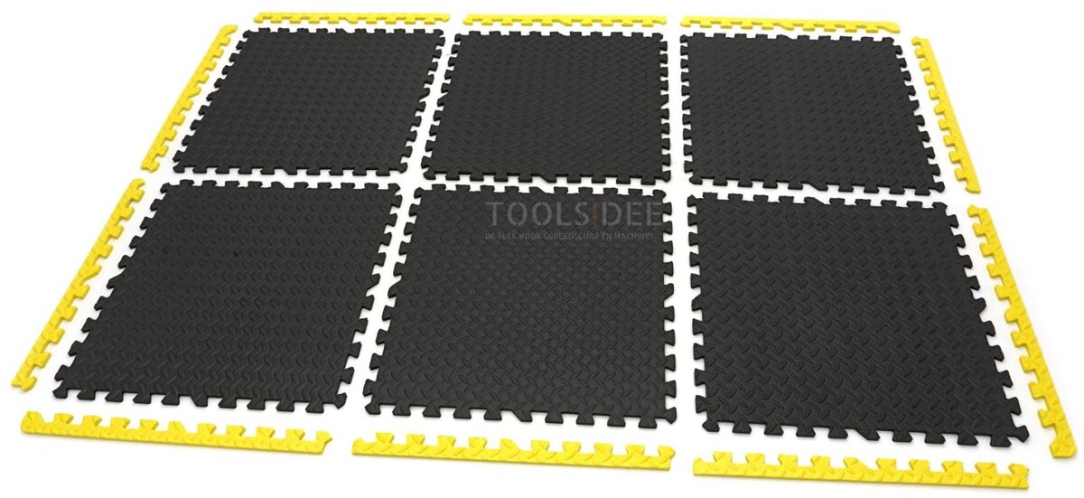 HBM EVA gulvflisesett for gulvbeskyttelse 6-delt, sort, gul 