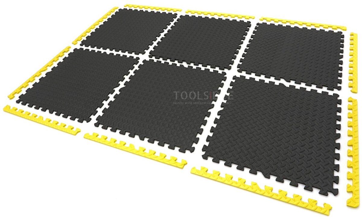 HBM EVA gulvflisesett for gulvbeskyttelse 6-delt, sort, gul 