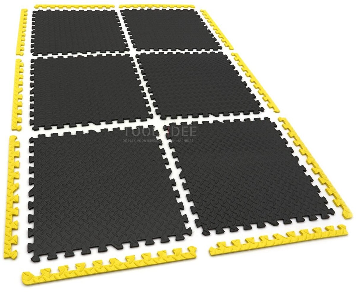 HBM EVA gulvflisesett for gulvbeskyttelse 6-delt, sort, gul 