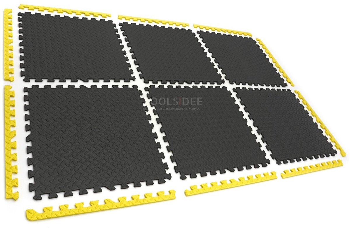 HBM EVA gulvflisesett for gulvbeskyttelse 6-delt, sort, gul 