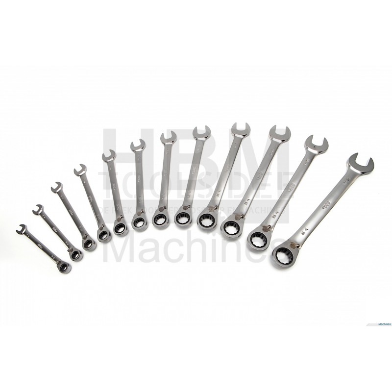 AOK 12-piece professional ring, ratchet, open-ended spanner set with left - right switching
