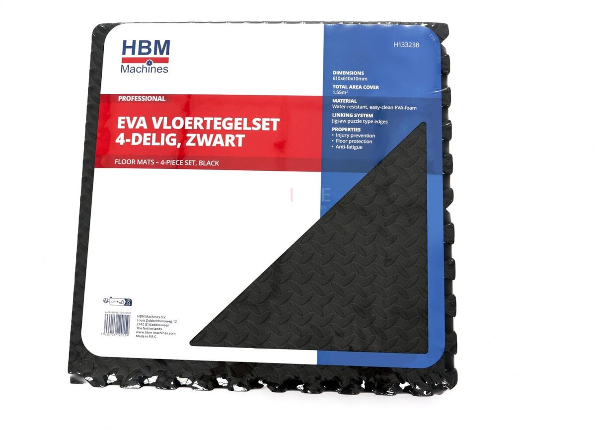 HBM EVA gulvflisesæt til gulvbeskyttelse 4-delt, sort 