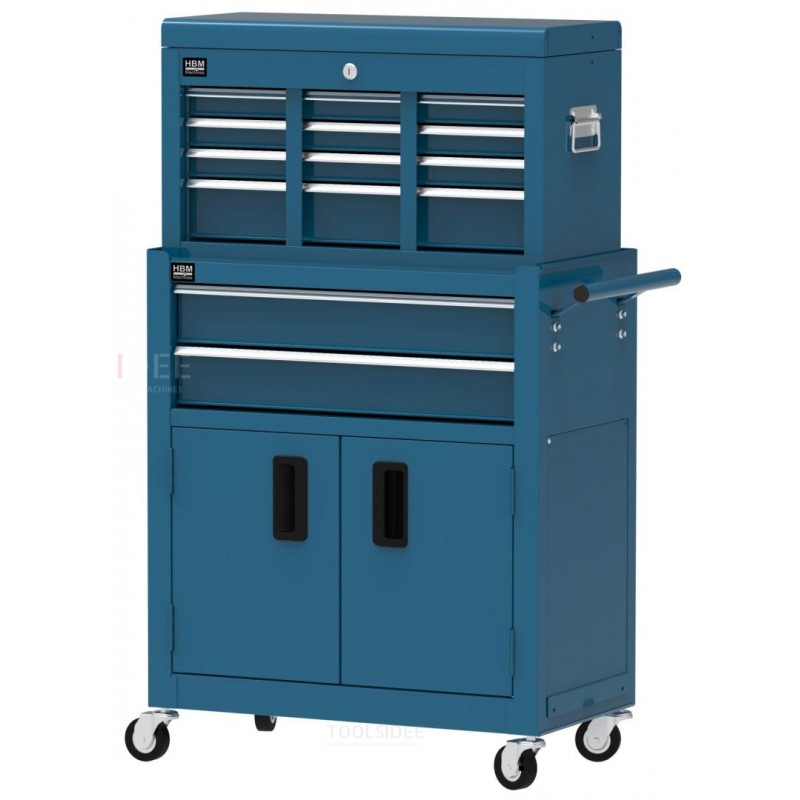 Carrello portautensili HBM incluso armadietto superiore, blu, modello 2 