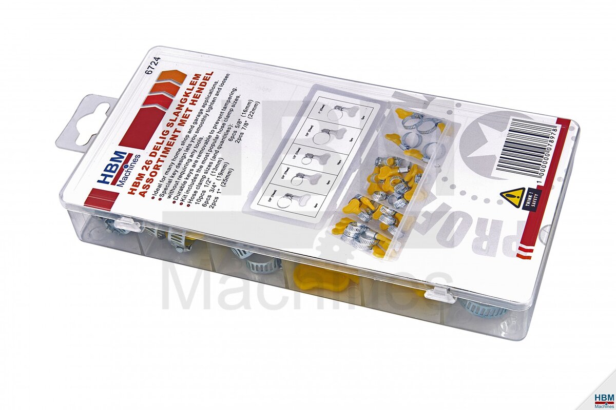 Hbm 26 stykke slangeklemme sortiment med vingemøtrik