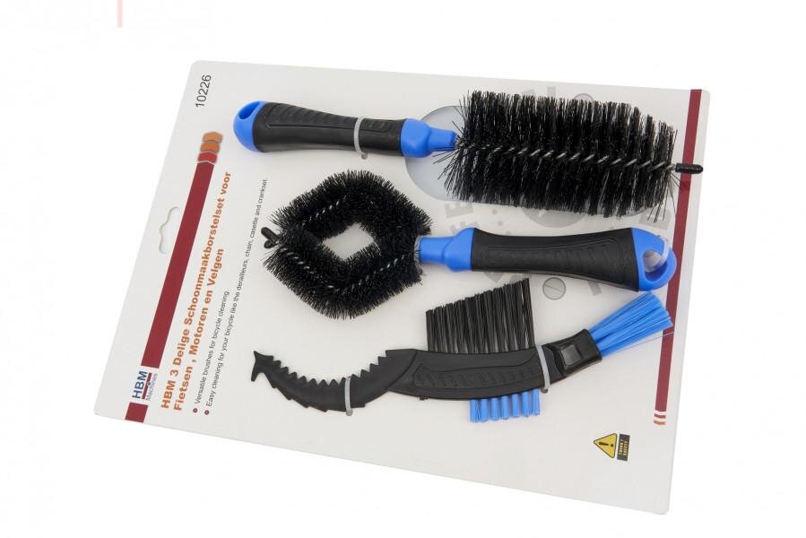 HBM 3-delt rengjøringsbørstesett for sykler, motorsykler og felger