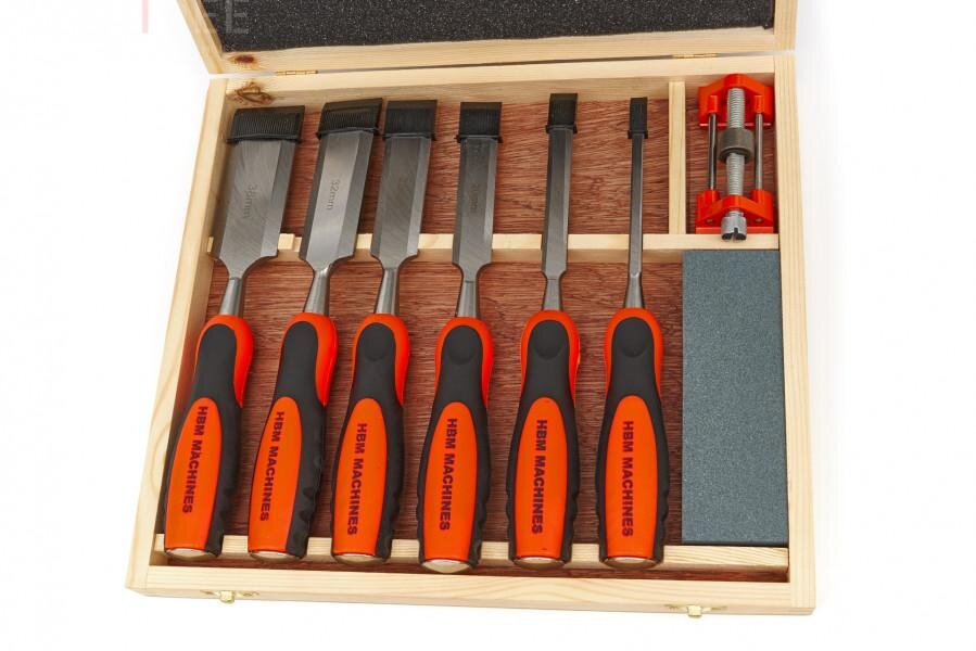 HBM 8-delt professionelt mejselsæt med skæresten og slibetilbehør