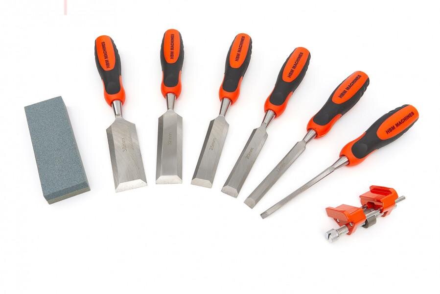 HBM 8-delt professionelt mejselsæt med skæresten og slibetilbehør