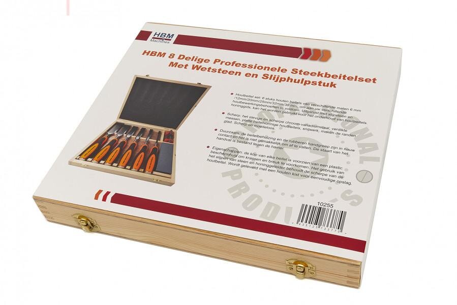 HBM 8-delt professionelt mejselsæt med skæresten og slibetilbehør