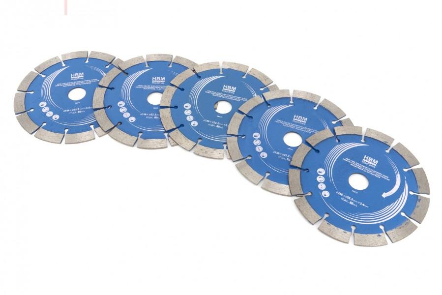 HBM 5-delt diamantbladsett for HBM Professional 2400 watt elektrisk veggjager / sporkutter HBM 5-delt diamantbladsett for HBM Professional 2400 watt elektrisk veggjager / sporkutter