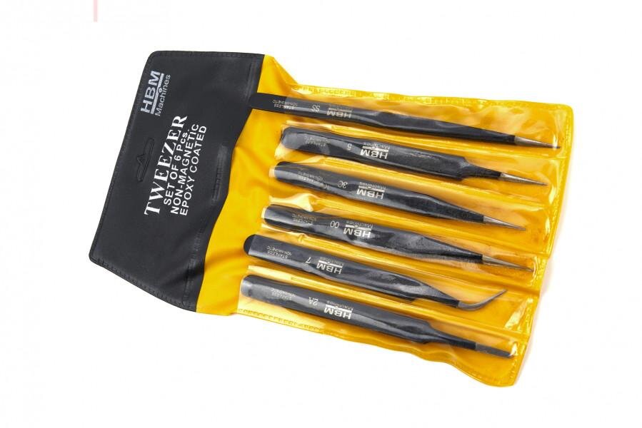 HBM Professional 6-teiliges antimagnetisches Pinzettenset aus Edelstahl
