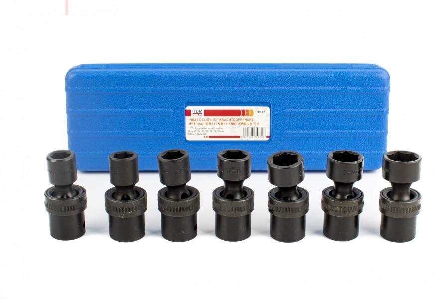 HBM 7-delers 1/2 slagsokkelsett metriske størrelser med kneledd HBM 7-delers 1/2 slagsokkelsett metriske størrelser med kneledd