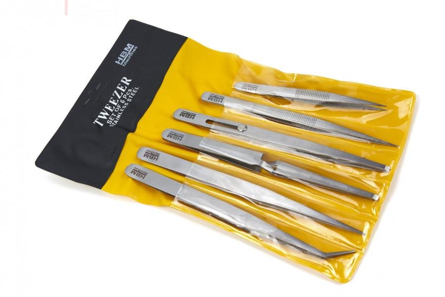 HBM 6-teiliges Pinzettenset aus Edelstahl