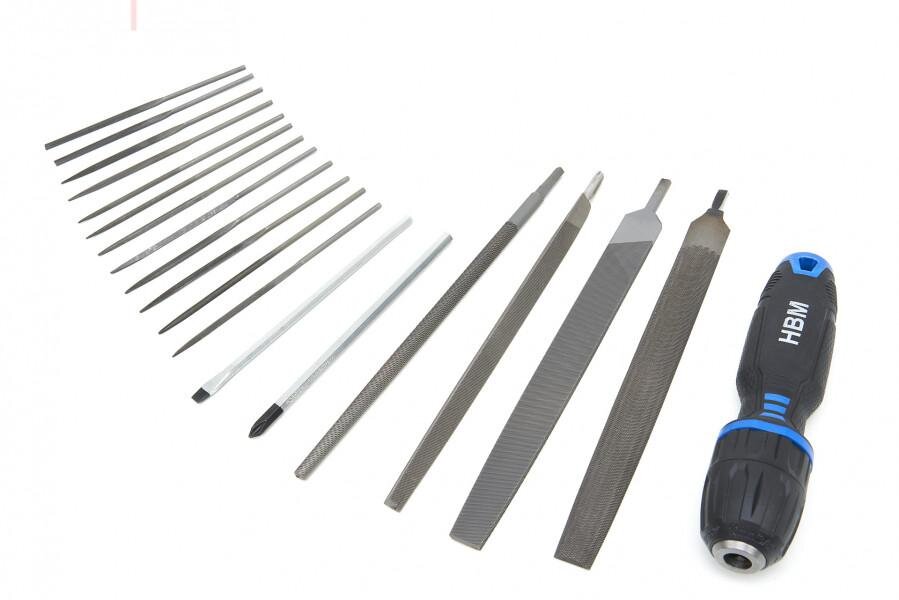 HBM 19-teiliges professionelles Feilenset mit rutschfestem Softgrip-Griff im stabilen Aufbewahrungskoffer