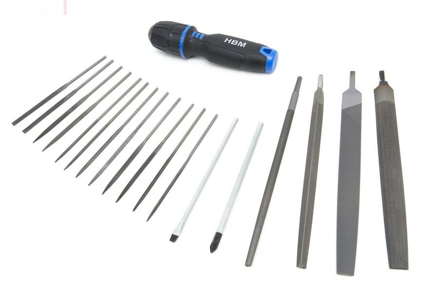 HBM 19-teiliges professionelles Feilenset mit rutschfestem Softgrip-Griff im stabilen Aufbewahrungskoffer