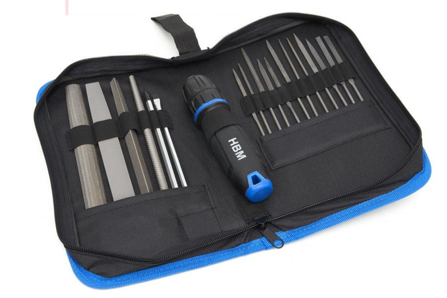 HBM 19-teiliges professionelles Feilenset mit rutschfestem Softgrip-Griff im stabilen Aufbewahrungskoffer