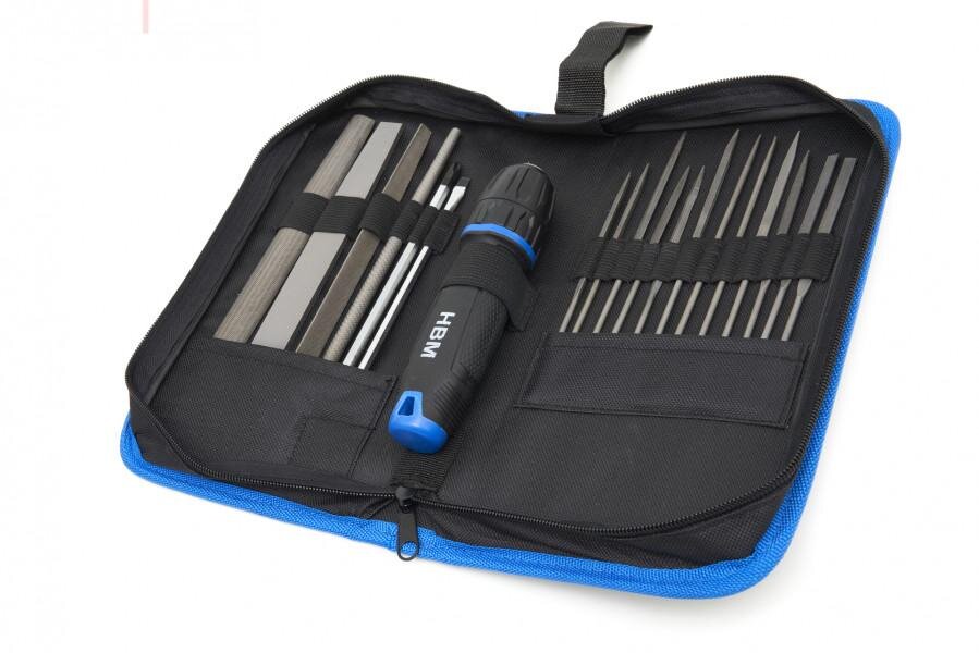 HBM 19-teiliges professionelles Feilenset mit rutschfestem Softgrip-Griff im stabilen Aufbewahrungskoffer