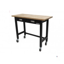 HBM Professional 122 cm. Mobile Workbench with 2 Drawers and Solid Wood Worktop