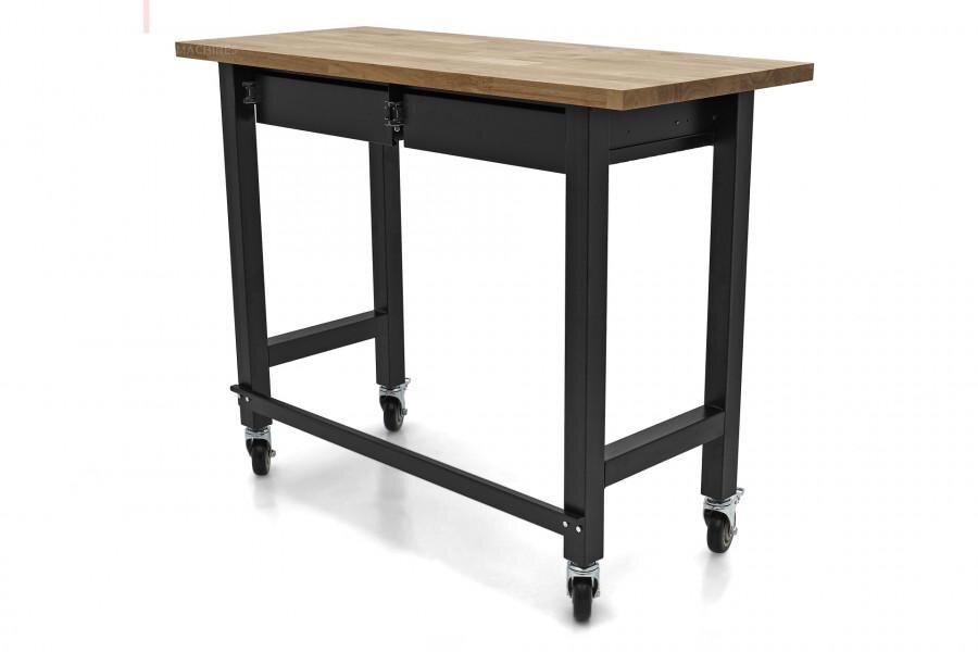 HBM Professionele 122 Cm. Verrijdbare Werkbank Met 2 Laden en Massief Houten Werkblad