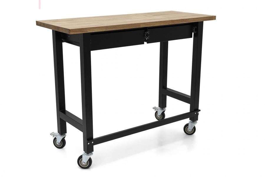 HBM Professionele 122 Cm. Verrijdbare Werkbank Met 2 Laden en Massief Houten Werkblad