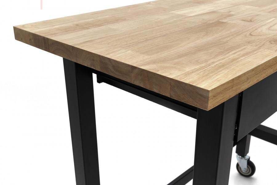 HBM Professionele 122 Cm. Verrijdbare Werkbank Met 2 Laden en Massief Houten Werkblad