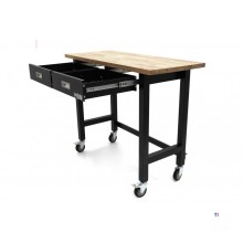HBM Professionele 122 Cm. Verrijdbare Werkbank Met 2 Laden en Massief Houten Werkblad