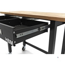 HBM Professionele 122 Cm. Verrijdbare Werkbank Met 2 Laden en Massief Houten Werkblad