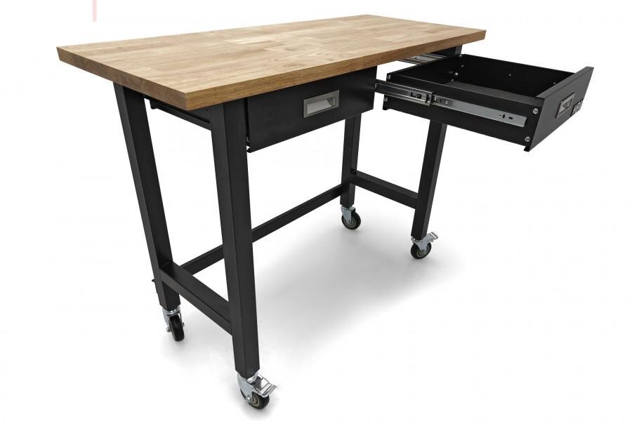 HBM Professionele 122 Cm. Verrijdbare Werkbank Met 2 Laden en Massief Houten Werkblad